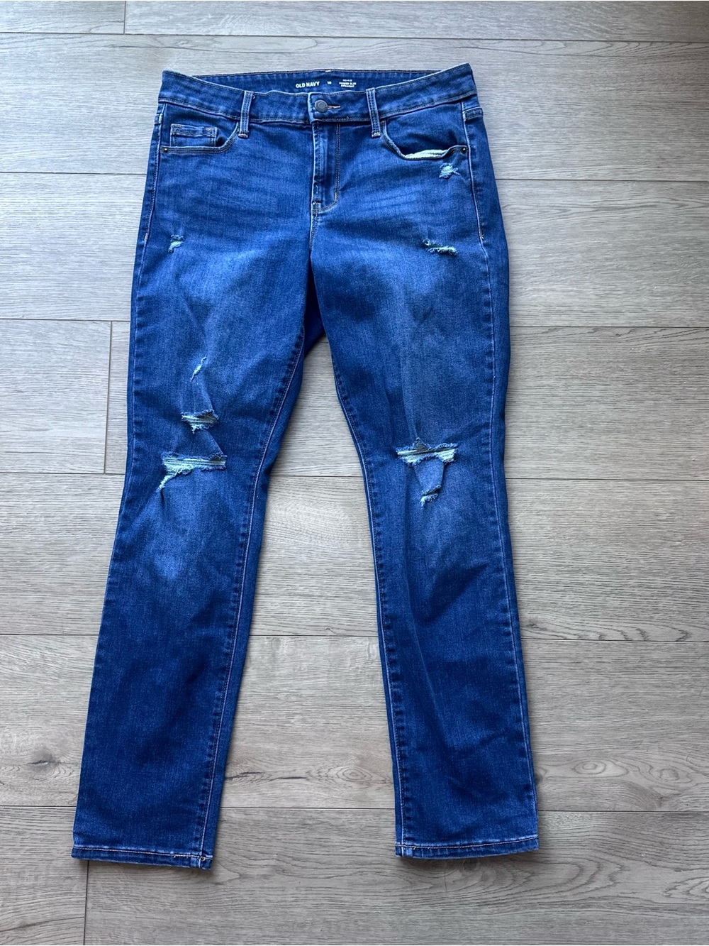 Old Navy Blue Distressed Mid Rise Powerslim Straight Size 10 Jeans